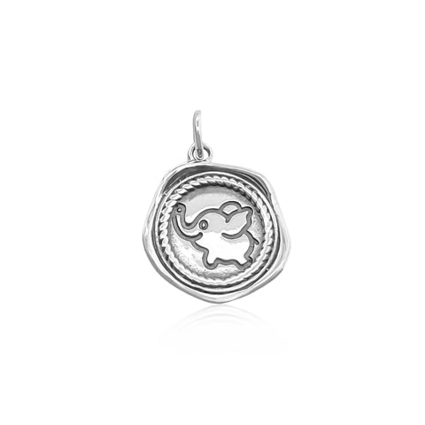Small Sterling Silver Baby Elephant Pendant with Oxidized Finish, 19mm