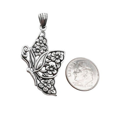 Sterling Silver Butterfly Pendant With Oxidized Finish, 42mm