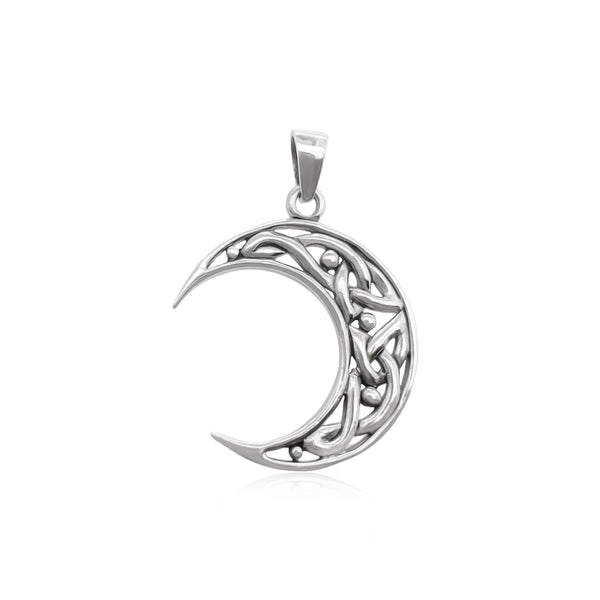 Sterling Silver Crescent Moon Pendant with Oxidized Finish, 34mm