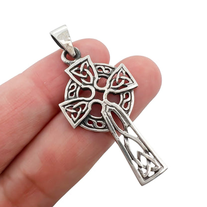 Sterling Silver Celtic Cross Pendant with oxidized Finish, 37mm