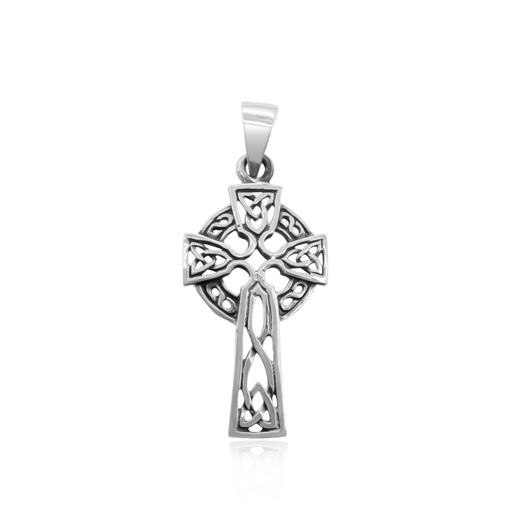 Sterling Silver Celtic Cross Pendant with oxidized Finish, 37mm