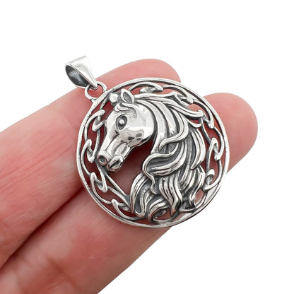 Small Sterling Silver Horse Pendant with oxidized finish, 25mm