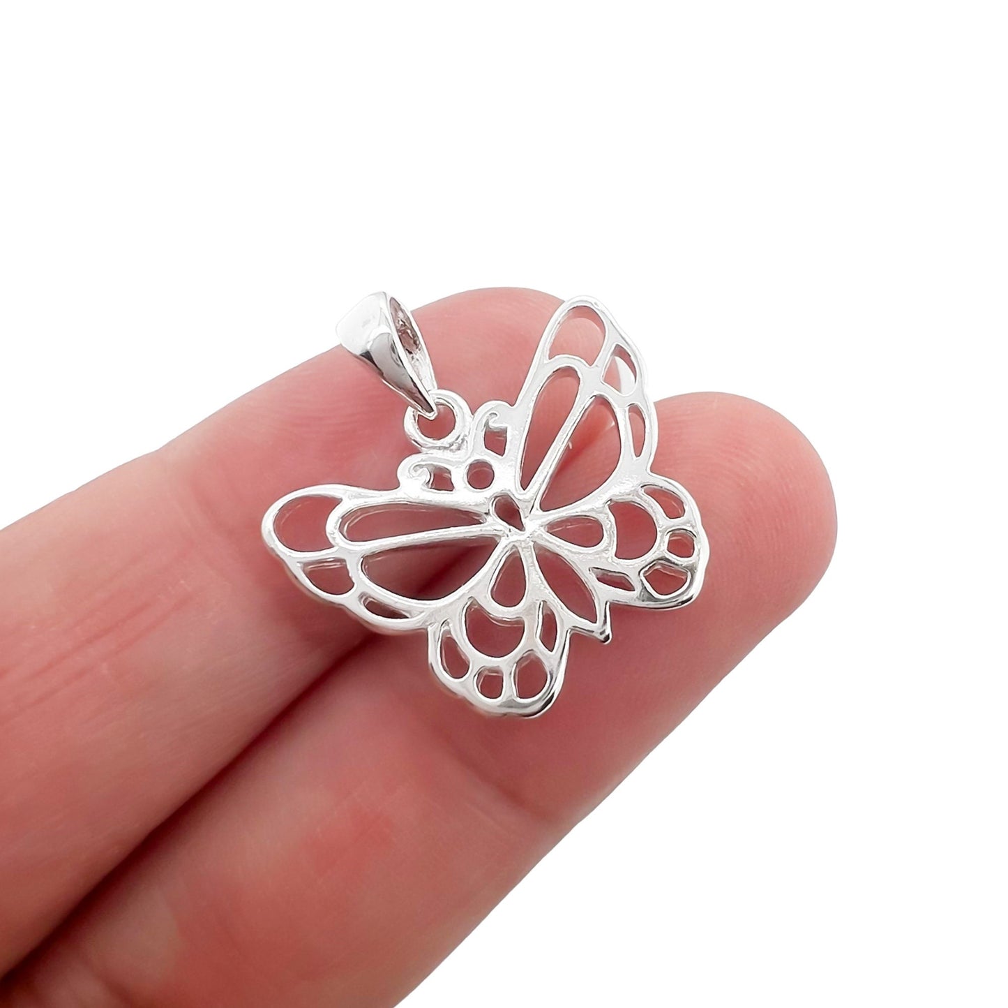 Sterling Silver Butterfly Pendant, 20mm