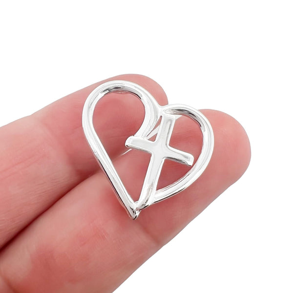 Sterling Silver Heart and Cross Pendant, 17mm