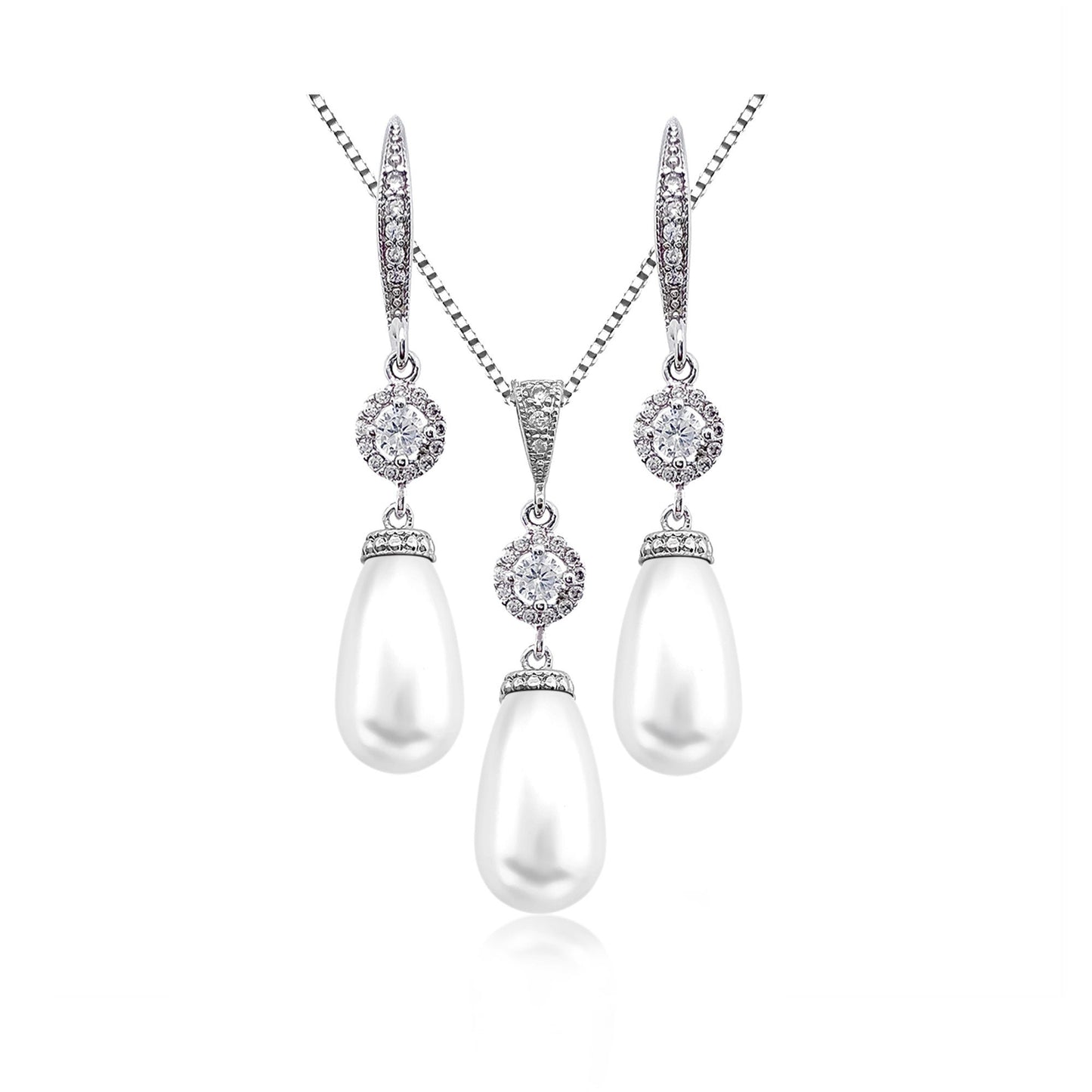 White Pearl Necklace and Earrings Jewelry Set