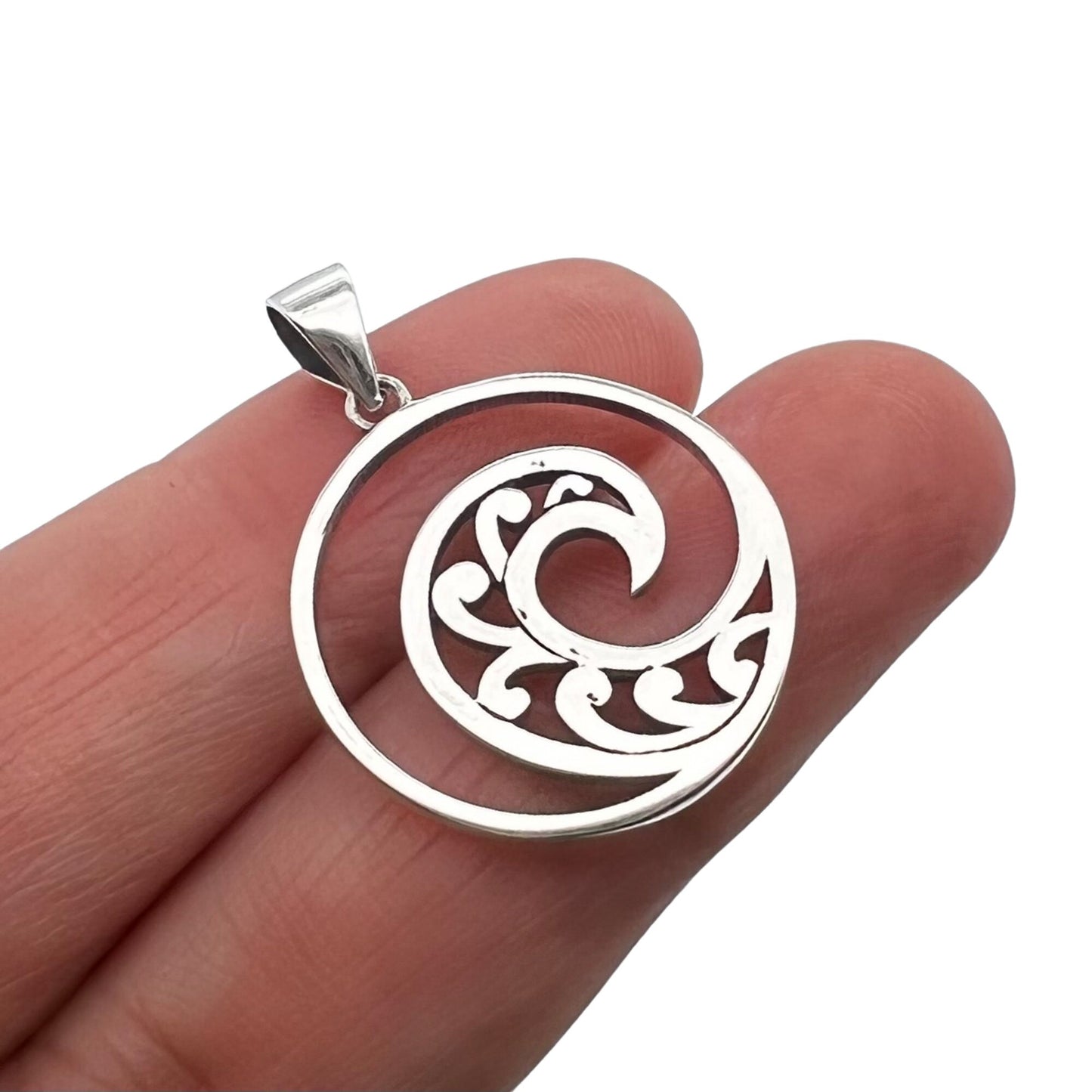 Sterling Silver Wave Pendant, 20mm