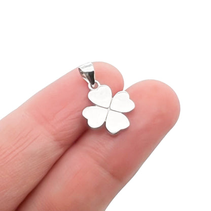 Tiny and Dainty Sterling Silver Four Leaf Clover Pendant, 11mm