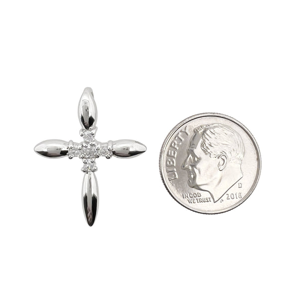 Sterling Silver Cross Pendant with Cubic Zirconia Crystal, 24mm