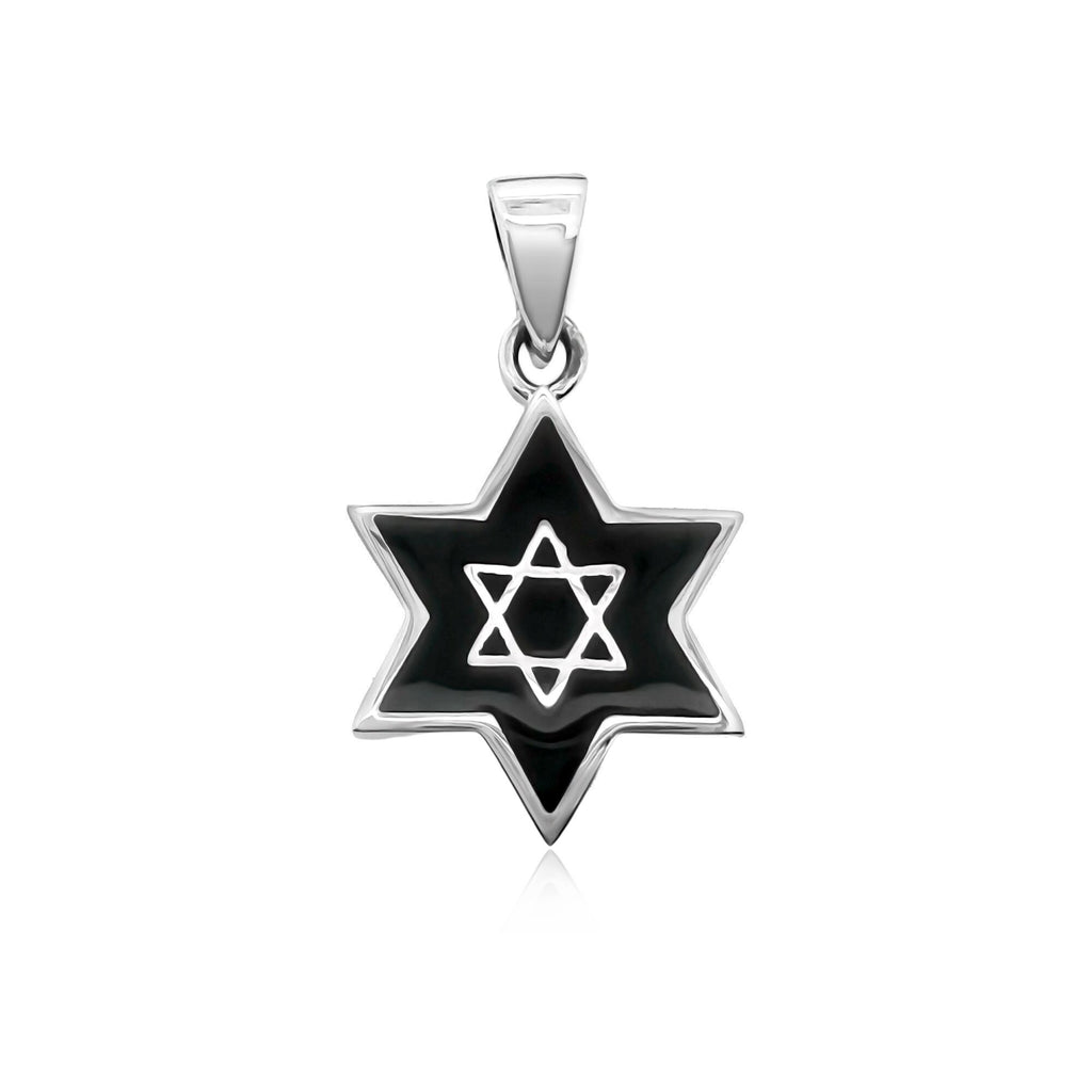 Sterling Silver Star of David Pendant with Black Onyx Stone, 18mm