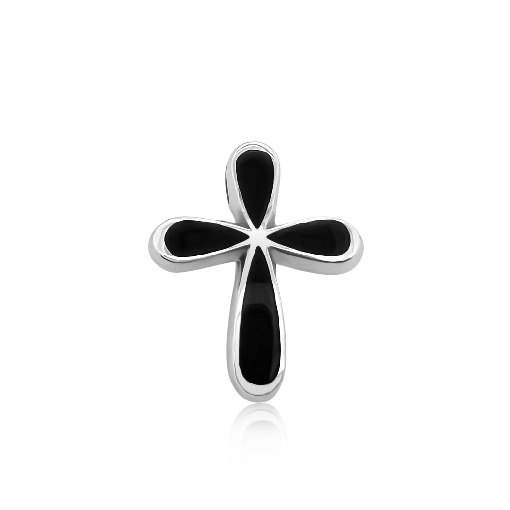 Sterling Silver Cross Pendant with Black Onyx Stone, 25mm