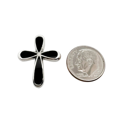 Sterling Silver Cross Pendant with Black Onyx Stone, 25mm