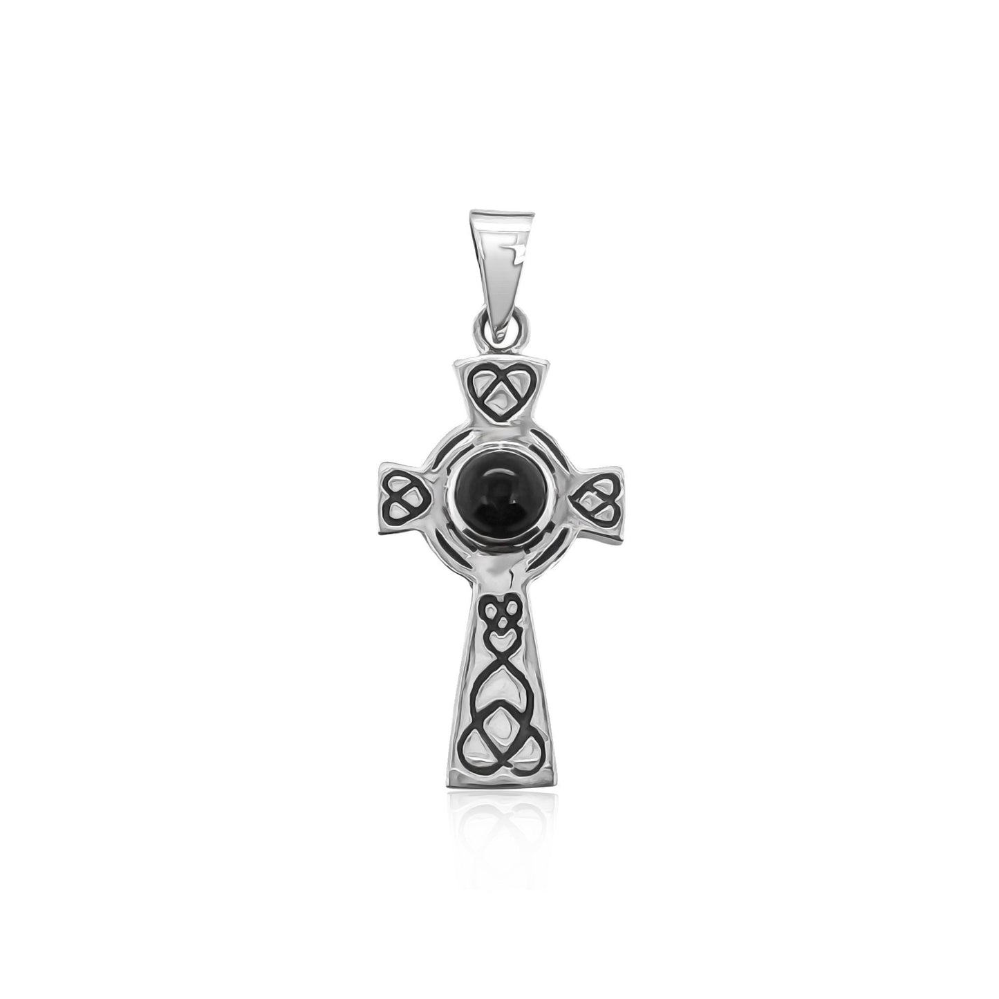 Sterling Silver Cross Pendant with Black Onyx, 28mm