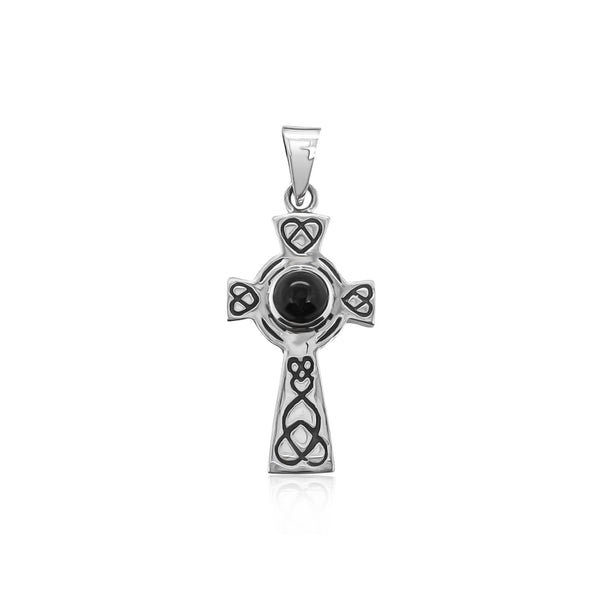 Sterling Silver Cross Pendant with Black Onyx, 28mm