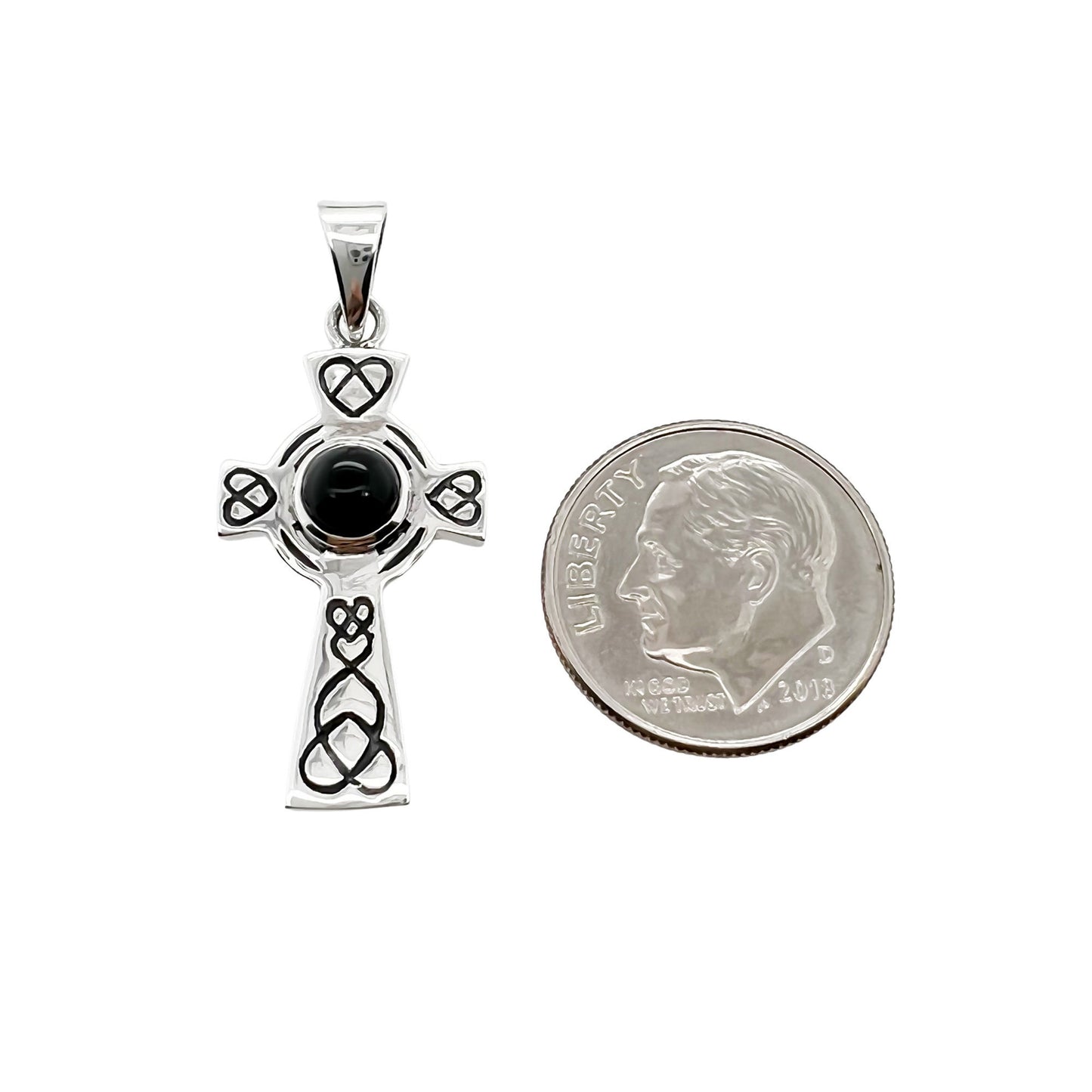 Sterling Silver Cross Pendant with Black Onyx, 28mm