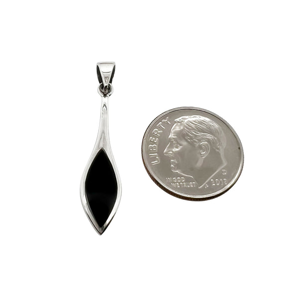 Sterling Silver Marquis Pendant with Black Onyx Stone, 28mm