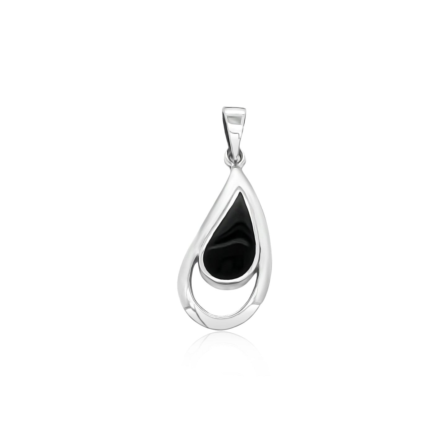 Sterling Silver Drop Pendant with Black Onyx Stone, 27mm