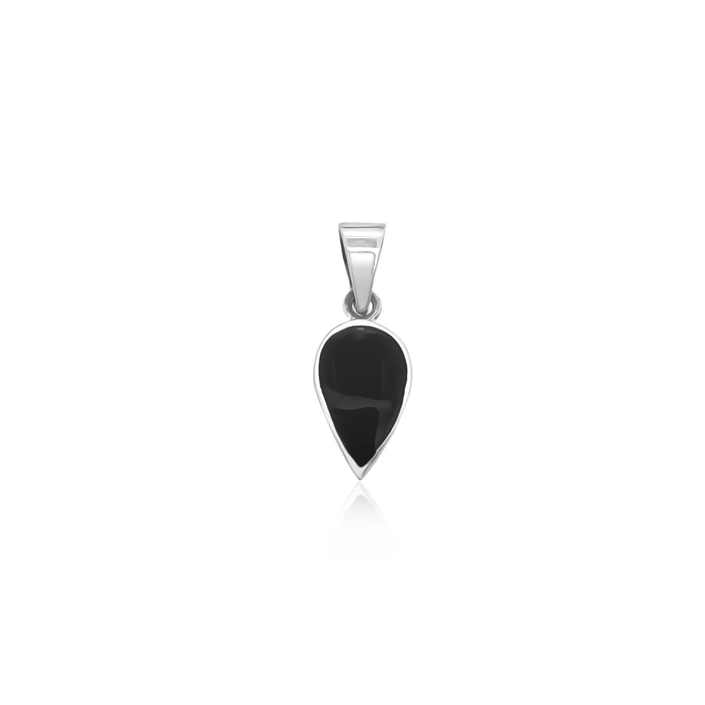 Sterling Silver Inverted Teardrop Pendant with Black Onyx Stone, 14mm