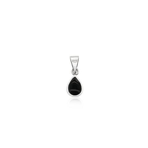 Tiny Sterling Silver Teardrop Pendant with Black Onyx Stone, 12mm