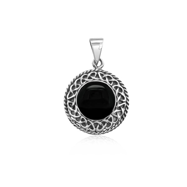 Sterling Silver Celtic Pendant with Black Onyx Stone, 19mm