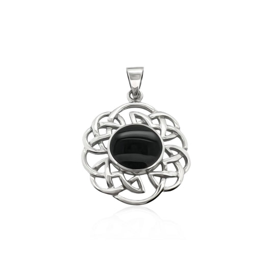 Sterling Silver Celtic Pendant with Black Onyx Stone