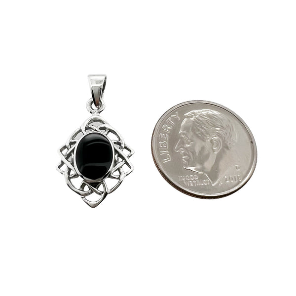Sterling Silver Celtic Pendant with Black Onyx Stone, 20mm