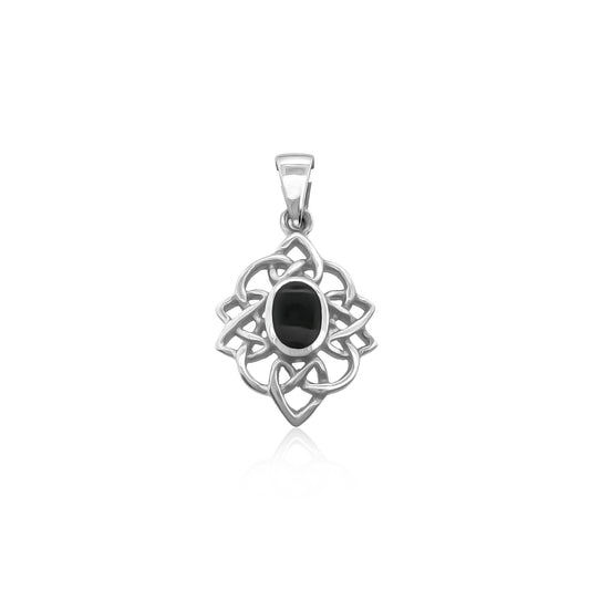 Sterling Silver Celtic Pendant with Black Onyx Stone, 20mm