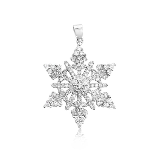 Sterling Silver Snowflake Pendant with Cubic Zirconia Crystals, 25mm