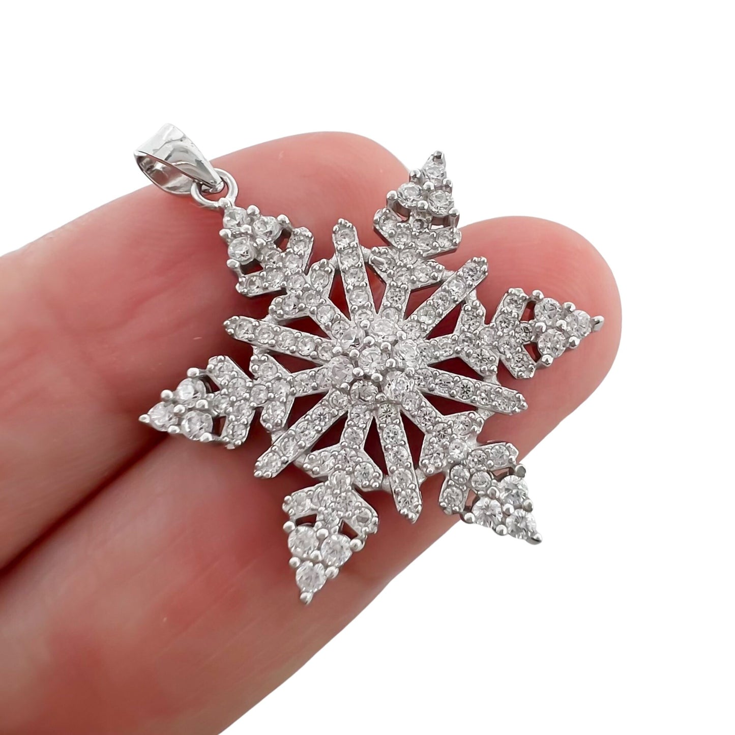 Sterling Silver Snowflake Pendant with Cubic Zirconia Crystals, 25mm