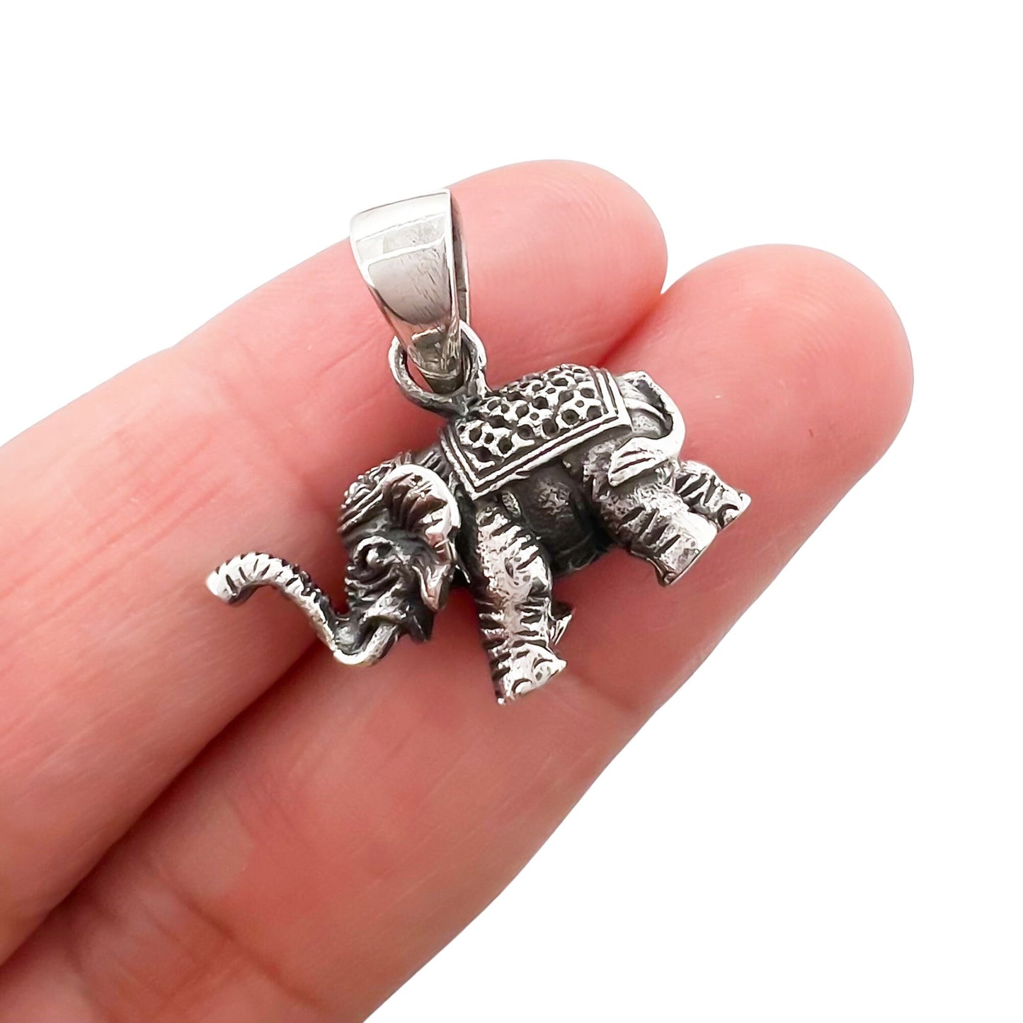 Small Sterling Silver Elephant Pendant with Oxidized Finish, 20.50mm