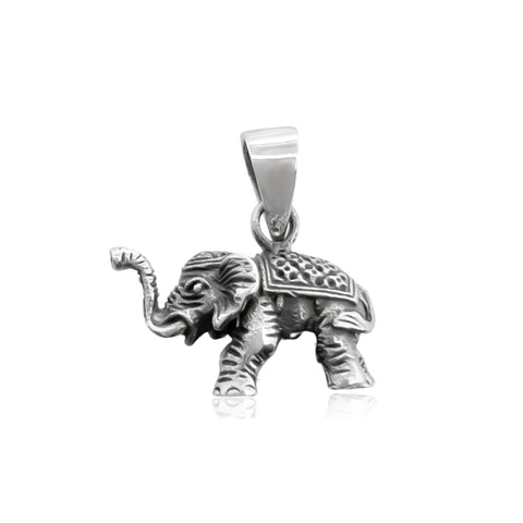 Small Sterling Silver Elephant Pendant with Oxidized Finish, 20.50mm
