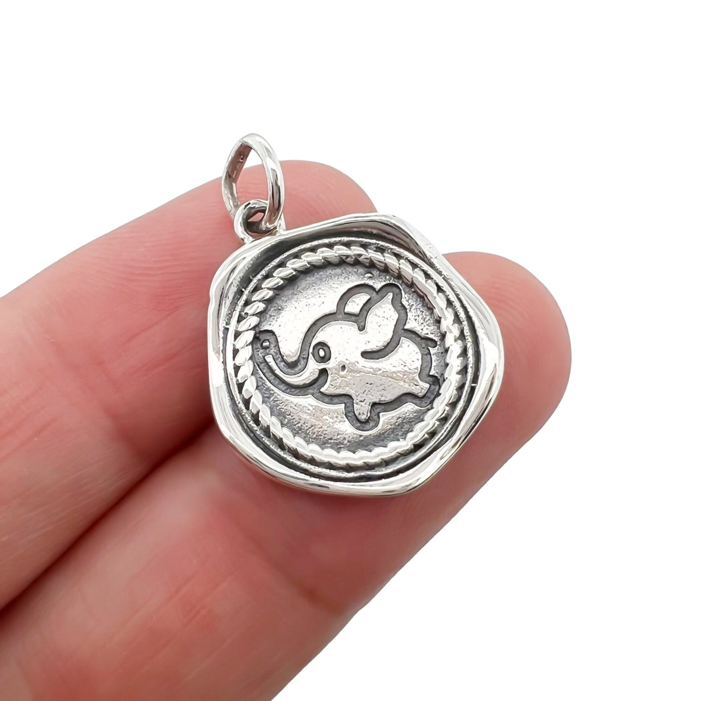 Small Sterling Silver Baby Elephant Pendant with Oxidized Finish, 19mm