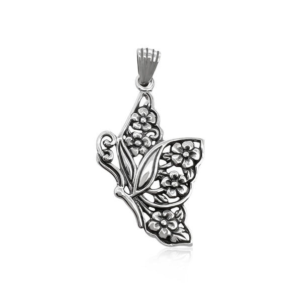 Sterling Silver Butterfly Pendant With Oxidized Finish, 42mm