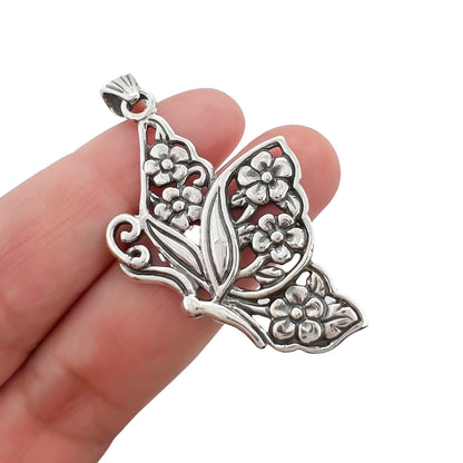 Sterling Silver Butterfly Pendant With Oxidized Finish, 42mm