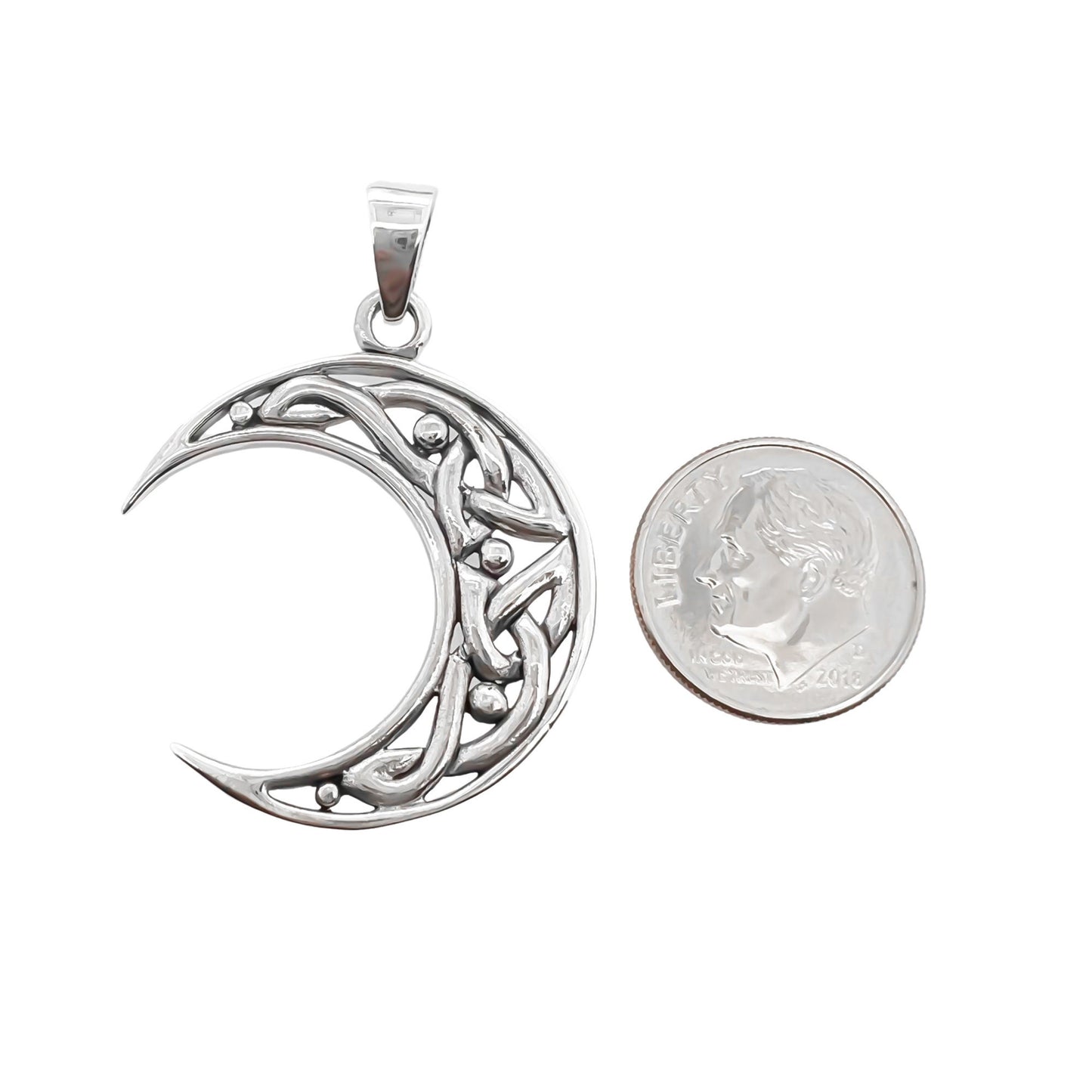 Sterling Silver Crescent Moon Pendant with Oxidized Finish, 34mm