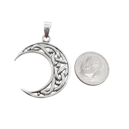 Sterling Silver Crescent Moon Pendant with Oxidized Finish, 34mm