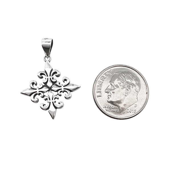 Sterling Silver Fleur de Lis Cross Pendant with Oxidized Finish, 22mm