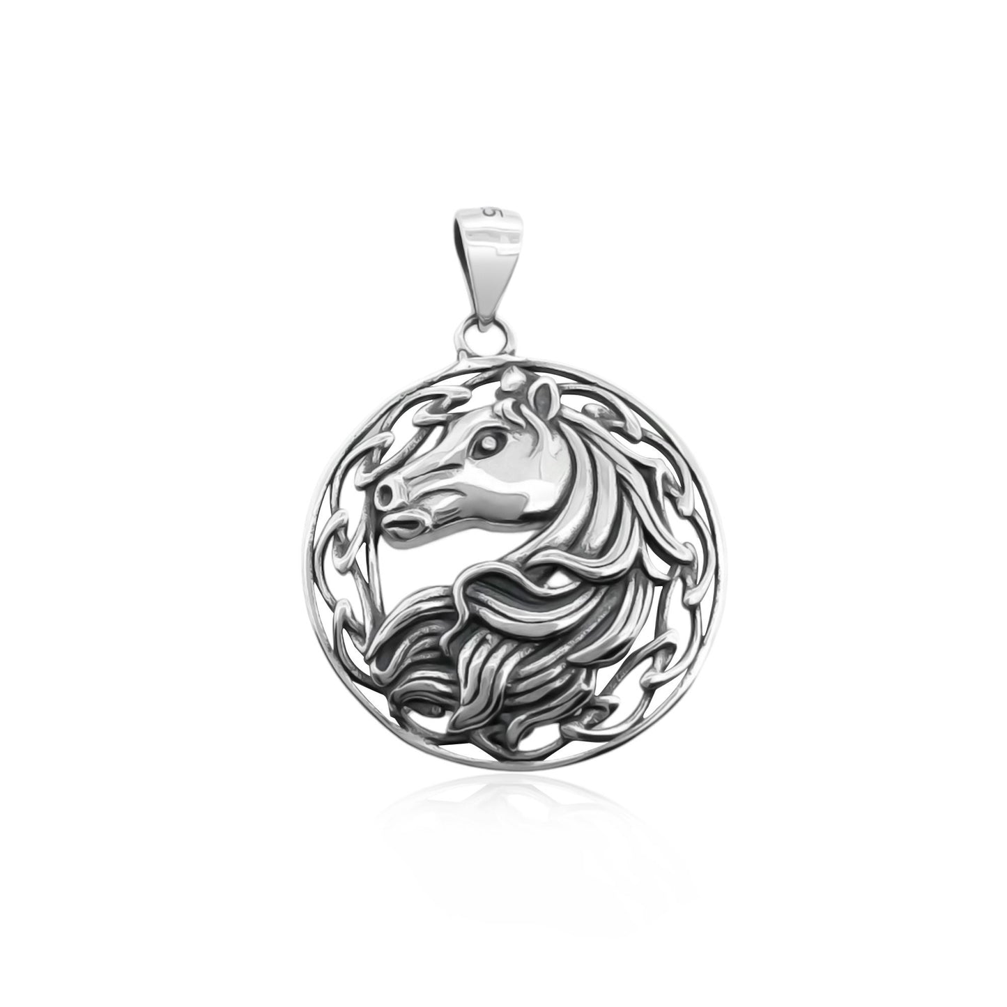 Small Sterling Silver Horse Pendant with oxidized finish, 25mm