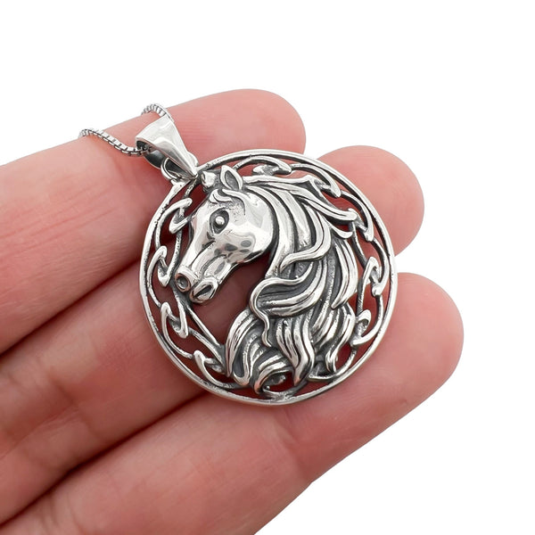 Small Sterling Silver Horse Pendant with oxidized finish, 25mm