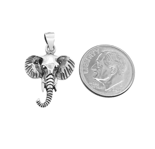 Small Sterling Silver Elephant Pendant with Oxidized Finish, 21mm