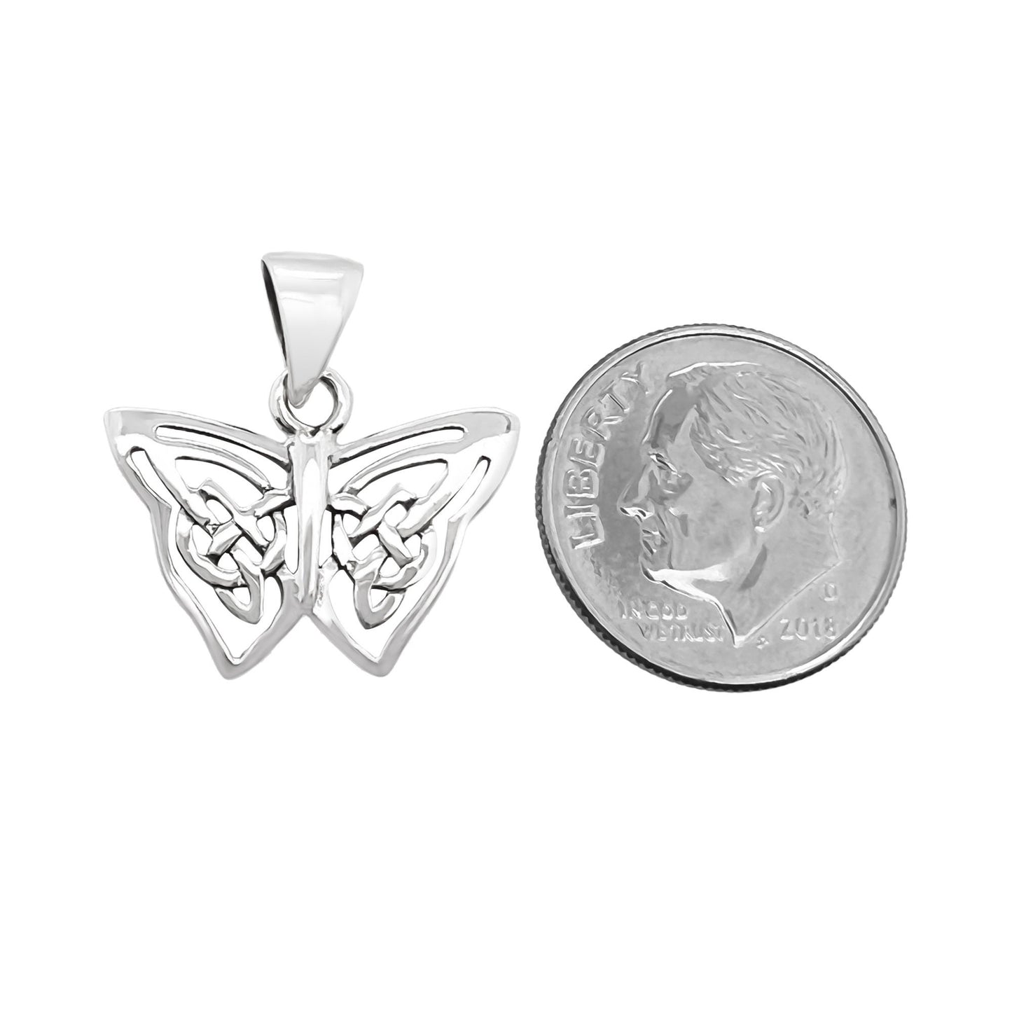 Small Sterling Silver Butterfly Pendant With Oxidized Finish, 18mm