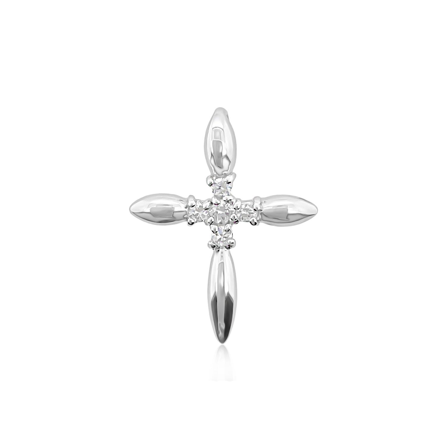 Sterling Silver Cross Pendant with Cubic Zirconia Crystal, 24mm