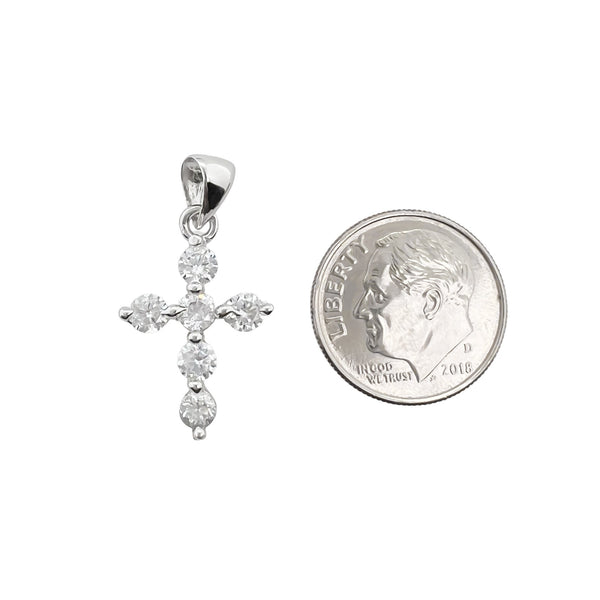 Sterling Silver Cross Pendant with Cubic Zirconia Crystal, 21mm