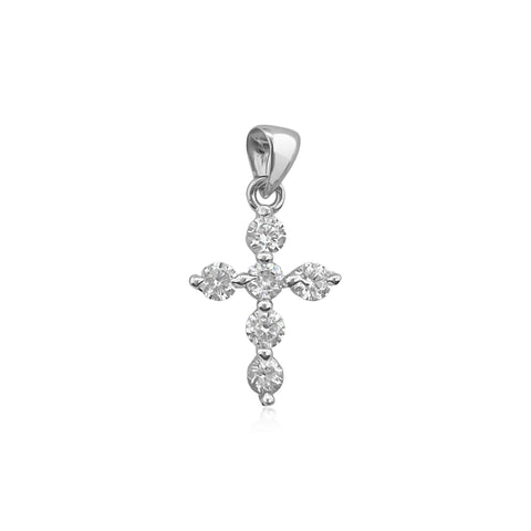 Sterling Silver Cross Pendant with Cubic Zirconia Crystal, 21mm