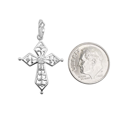 Sterling Silver Cross Pendant with Cubic Zirconia Crystal, 26mm