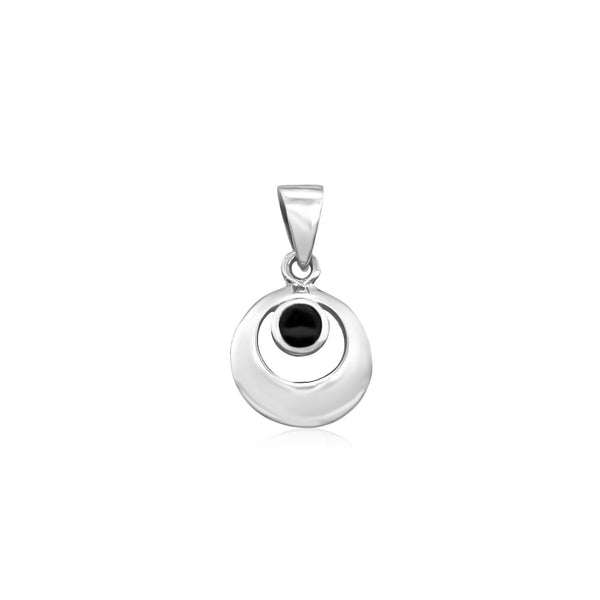 Sterling Silver Small Circle Pendant with Black Onyx Stone, 11mm