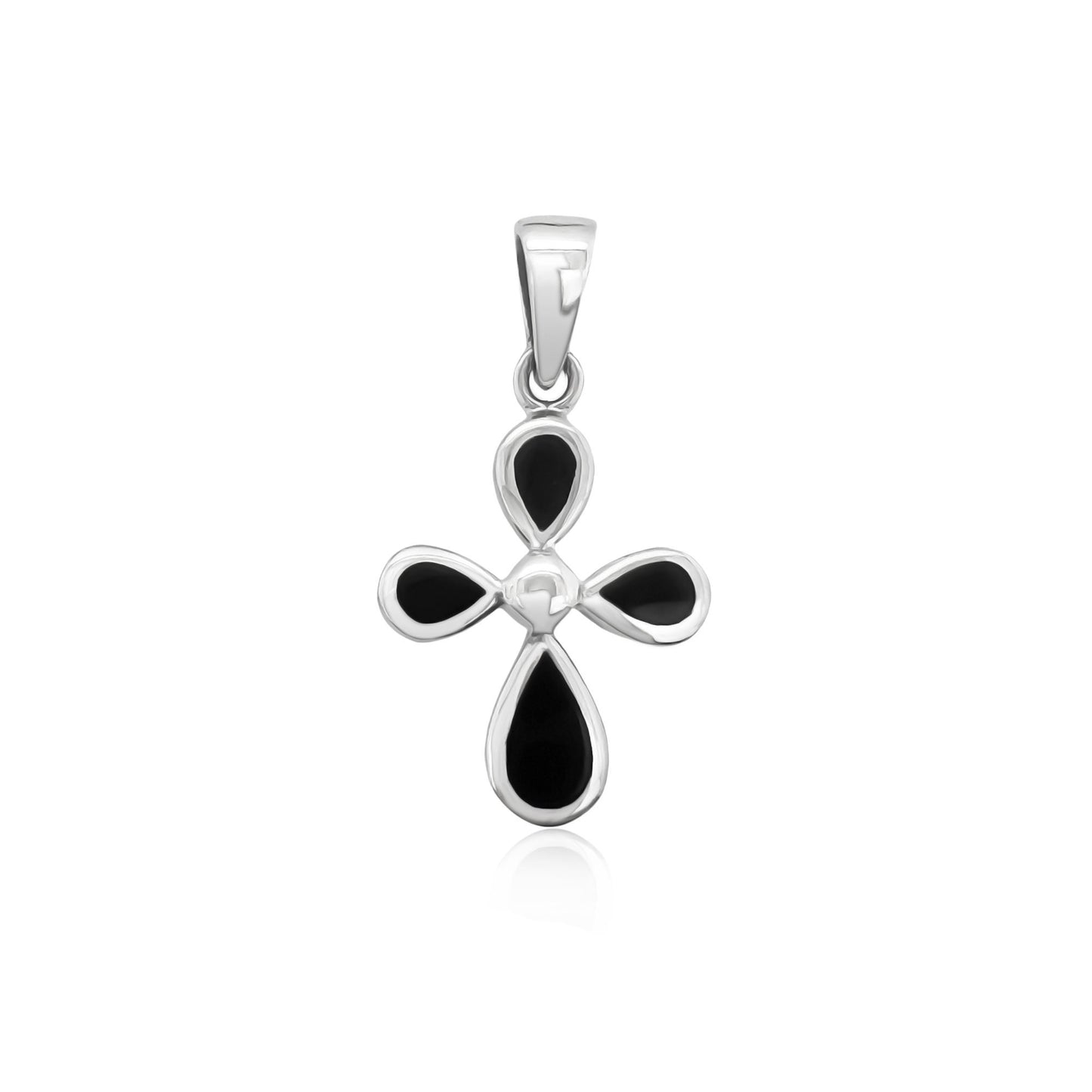 Sterling Silver Cross Pendant with Black Onyx Stone, 25mm