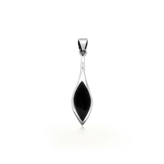 Sterling Silver Marquis Pendant with Black Onyx Stone, 28mm