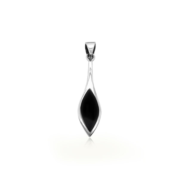 Sterling Silver Marquis Pendant with Black Onyx Stone, 28mm