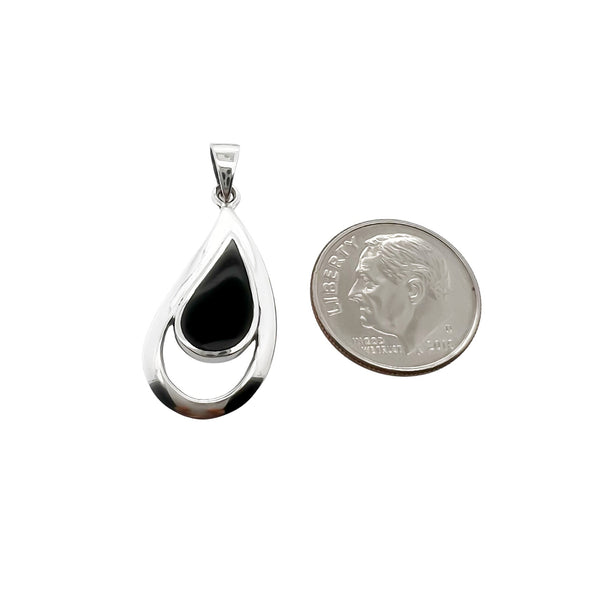 Sterling Silver Drop Pendant with Black Onyx Stone, 27mm