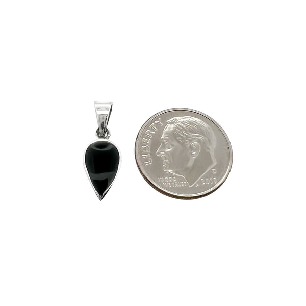 Sterling Silver Inverted Teardrop Pendant with Black Onyx Stone, 14mm